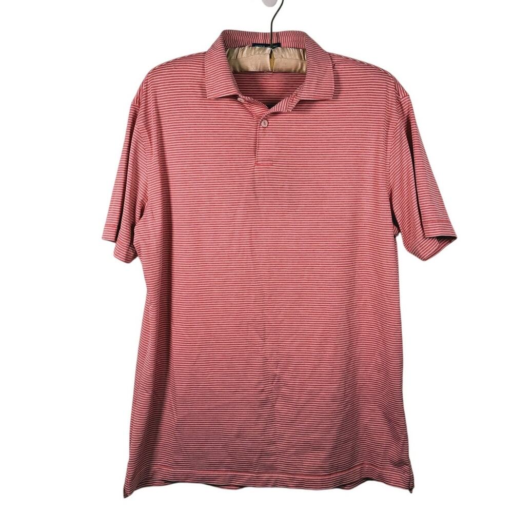 Peter Millar Crown Crafted Performance Jersey Polo Mens Size M Red Stripe Golf